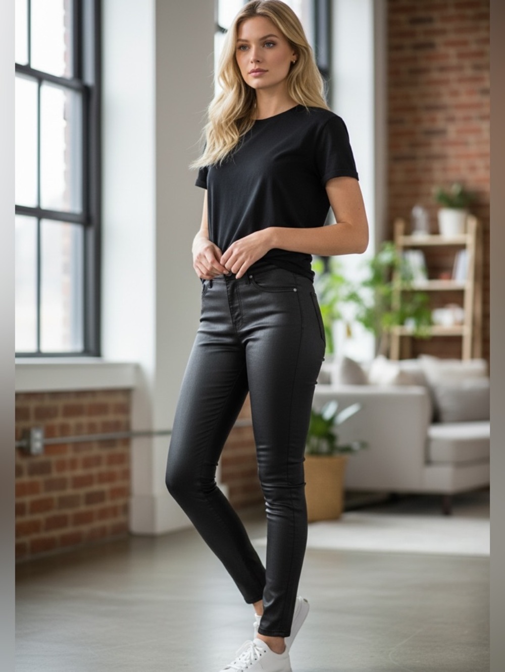 J Brand  Skinny Black Coated Denim Leggings Jeans Cotton Stretch Night Out